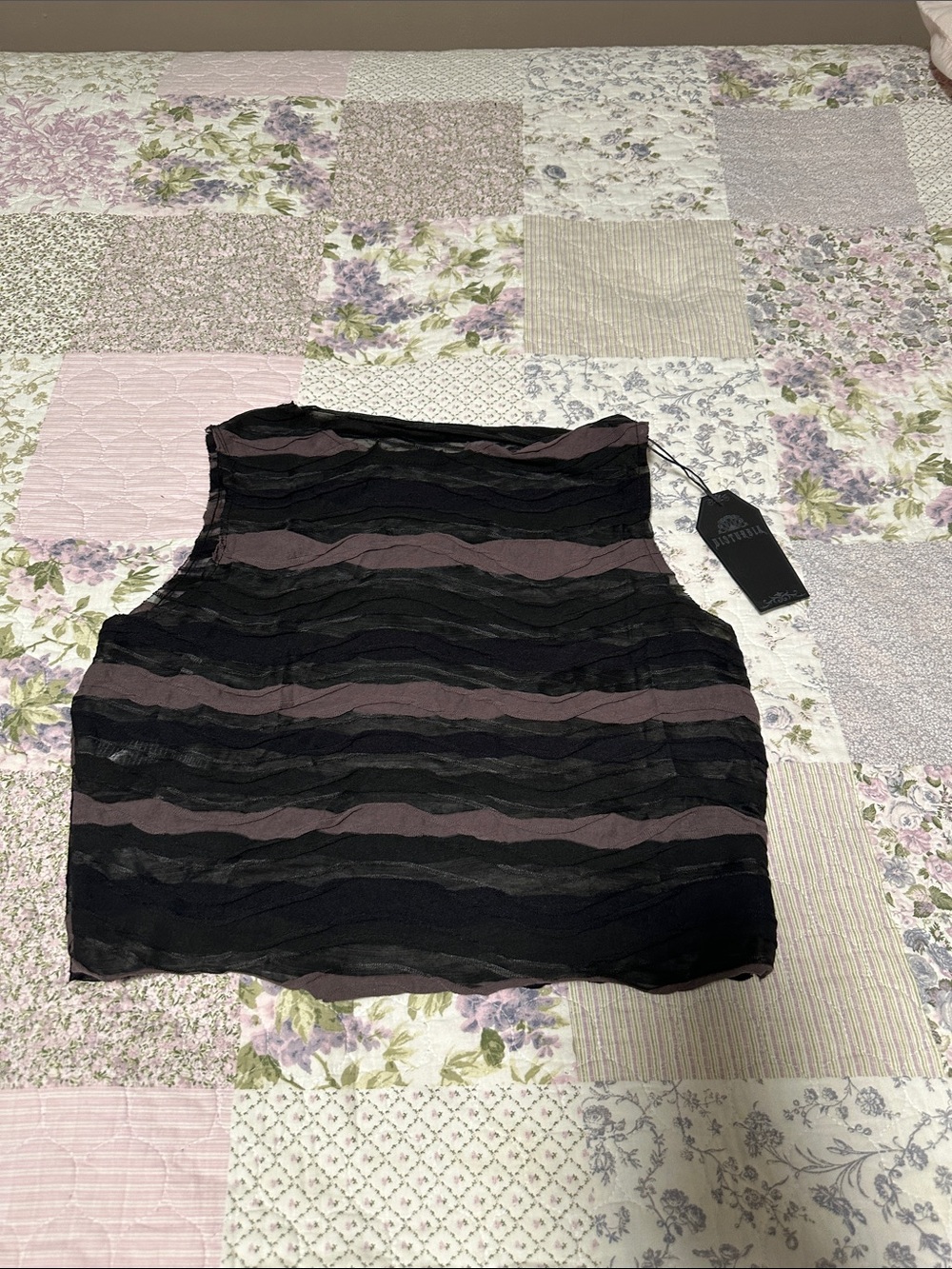 Disturbia Striped Layered Crop Top - Black & Mauve